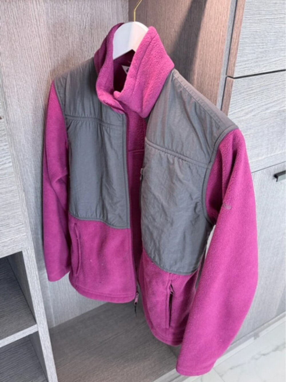 Columbia Pink Gray Full Zip Fleece Jacket Women Zipped Pockets Size S